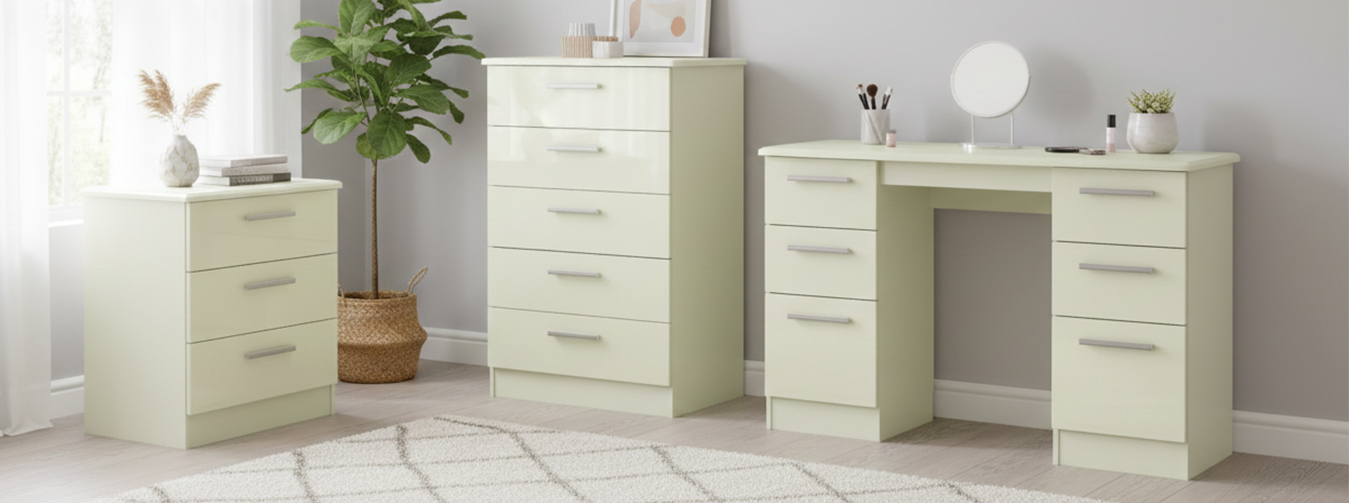 Cream High Gloss Bedroom Furniture